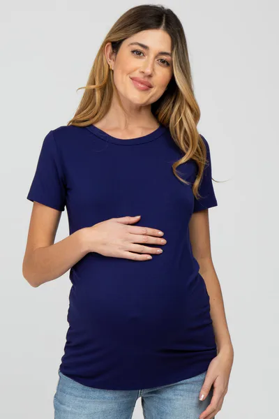 PinkBlush Navy Basic Short Sleeve Maternity Top