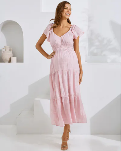 Angel Maternity Lila Baby Shower Maternity Dress in Candy Pink