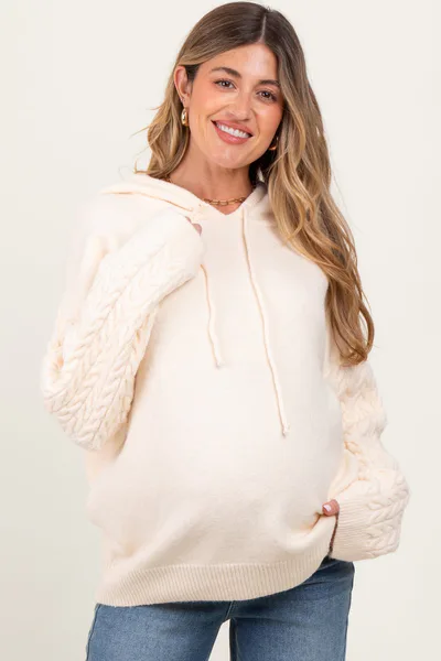 PinkBlush Cream Pullover Knit Hoodie
