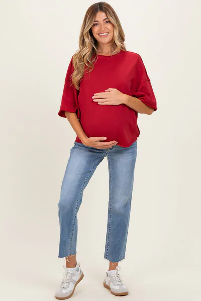 PinkBlush Burgundy Raw Cut Edge Maternity Boxy Tee