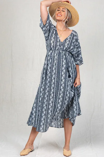 PinkBlush Navy Printed V-Neck Maternity Midi Dress