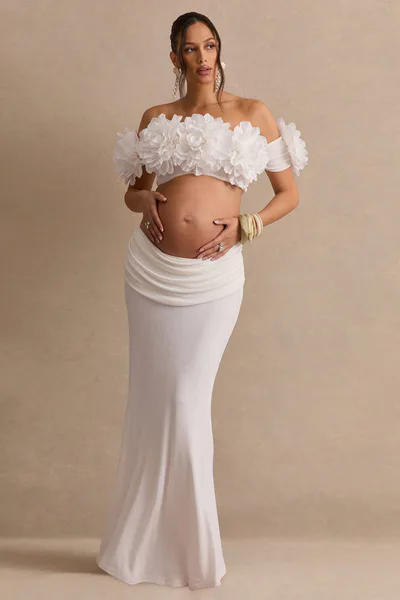 Club L London Arwenne | White Maternity Maxi Skirt