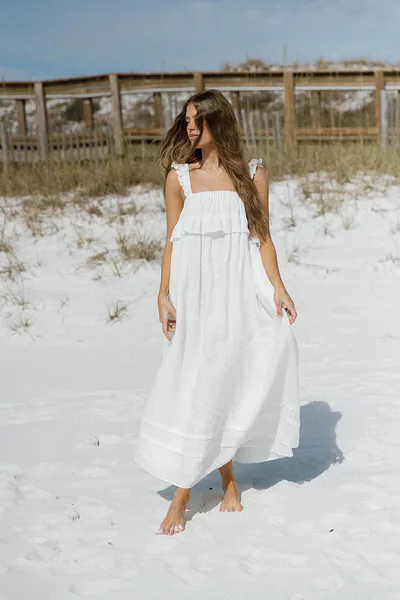 Worth Collective Lelah 100% Linen Maxi Dress in Off-White - Bump Friendly