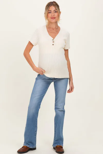 PinkBlush Light Blue Lightly Distressed Maternity Straight Leg Jeans