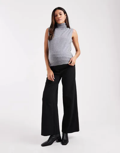 ASOS Mamalicious Maternity wide leg dress pants in black and gray pinstripes