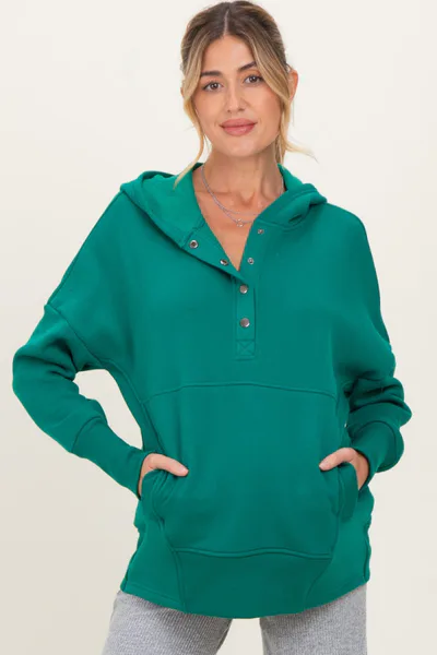 PinkBlush Forest Green Fleece Snap Button Maternity Hoodie