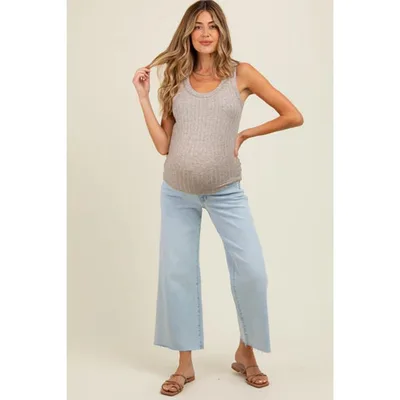 Target Pinkblush Light Blue Raw Hem Cropped Wide Leg Maternity Jeans 32