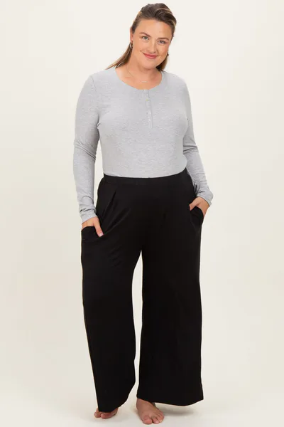 PinkBlush Black Wide Leg Ankle Maternity Plus Lounge Pants