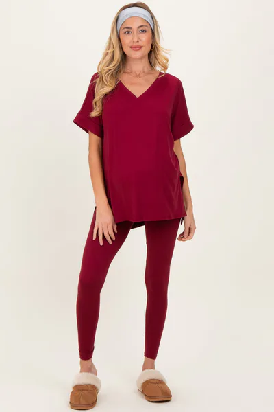 PinkBlush Cabernet Oversized V-Neck Tee Legging Maternity Lounge Set