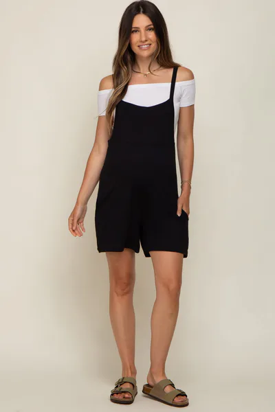 PinkBlush Black Front Pocket Overall Knit Maternity Romper