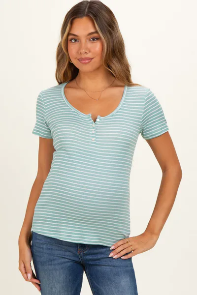 PinkBlush Sage Stripe Scoop Neck Henley Maternity Top