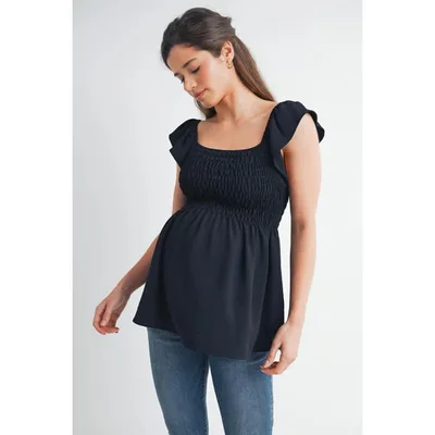 Target Hello Miz Women's Smocked Square Neck Flutter Sleeve Maternity Top - Black - Medium