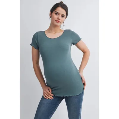 Target Hello Miz Women's Short Sleeve Ribbed Scoop Neck Maternity Top - Jade - Medium