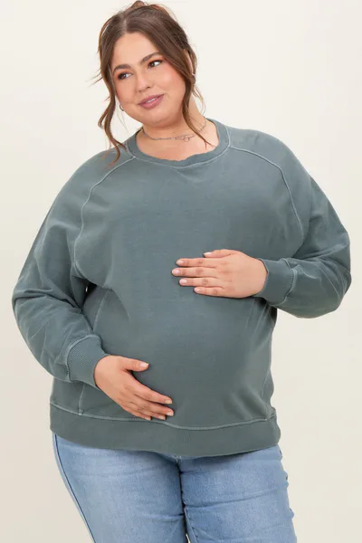 PinkBlush Jade French Terry Vintage Wash Maternity Plus Pullover
