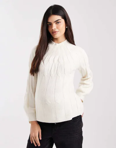 ASOS Vero Moda Maternity chunky cable knit high neck sweater in cream