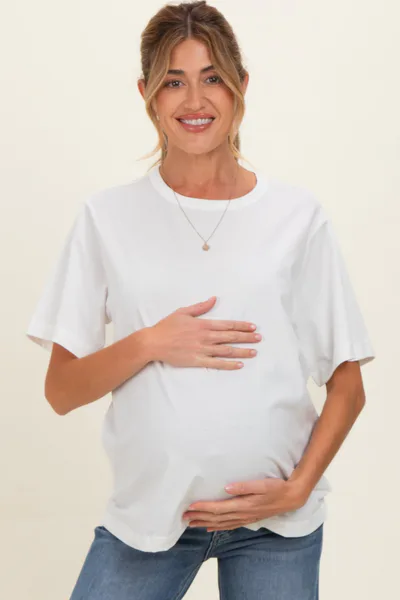 PinkBlush White Oversized Short Sleeve Crew Neck Maternity T-Shirt