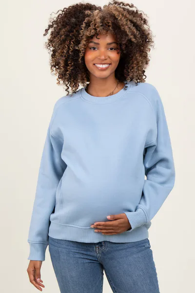 PinkBlush Light Blue Fleece Maternity Sweatshirt