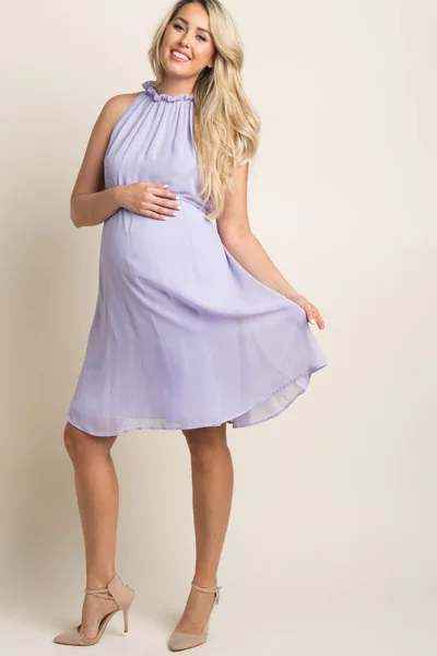 PinkBlush Lavender Chiffon High Neck Maternity Dress