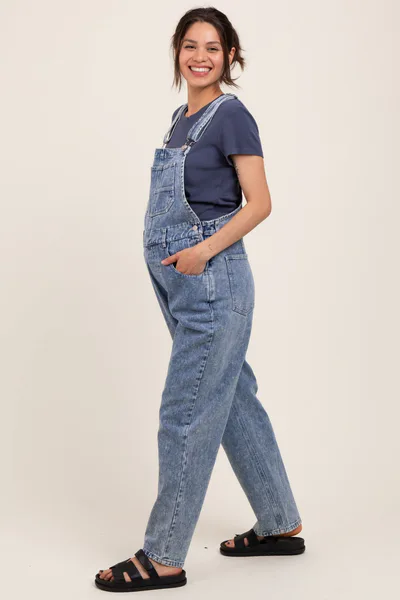 PinkBlush Light Blue Wash Rolled Cuff Maternity Denim Overalls