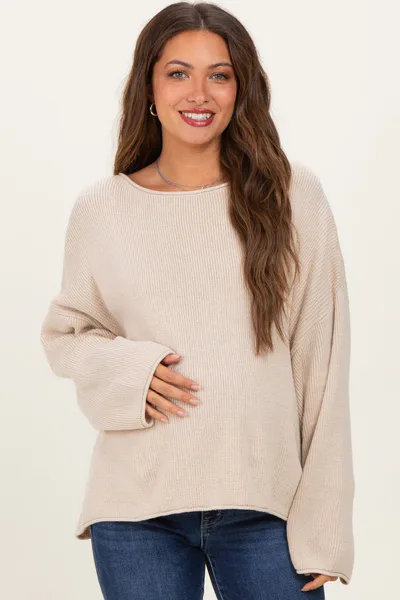 PinkBlush Oatmeal Oversized Boatneck Maternity Sweater