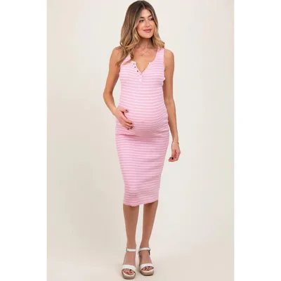 Target Pinkblush Light Pink Striped Sleeveless Fitted Maternity Midi Dress Large