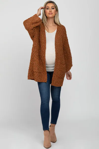 PinkBlush Camel Soft Popcorn Knit Maternity Cardigan