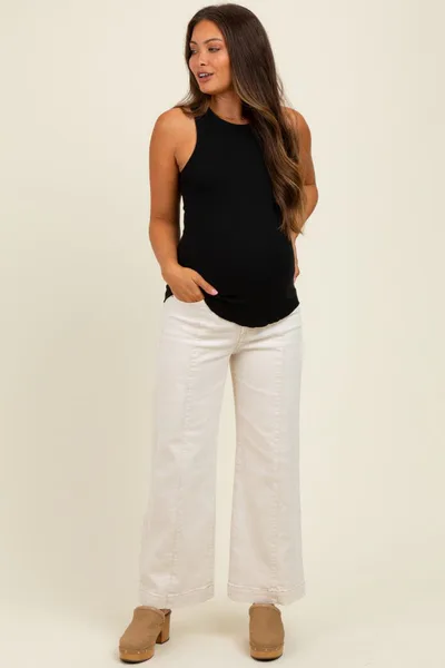 PinkBlush Ivory Front Seam Wide Leg Maternity Jeans