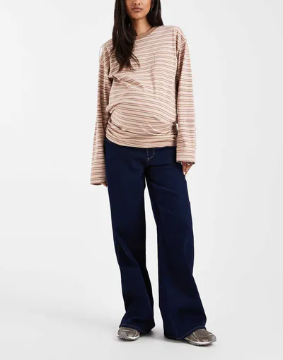 ASOS ONLY Maternity high waist wide leg jeans in rinsed dark blue