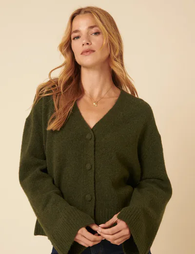 For The Creators Khaki V-neck Relaxed fit Cardigan