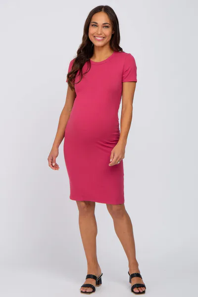 PinkBlush Magenta Ribbed Fitted Maternity Dress