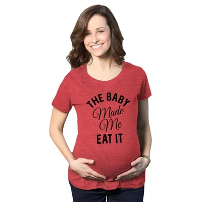 Target Maternity The Baby Made Me Eat It Funny Announcement Graphic Pregnancy T Shirt - Crazy Dog Maternity T Shirt For Foodies Red L