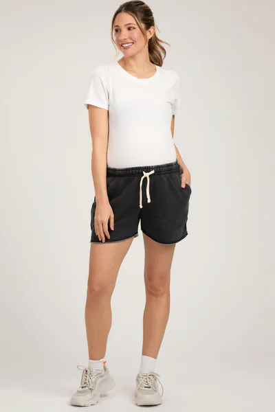 PinkBlush Black Vintage Wash Maternity Drawstring Shorts