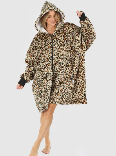 Angel Maternity Moozie Mama Maternity & Nursing Hoodie Blanket Zip-up Leopard Print