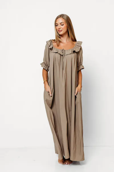 Worth Collective Audrey Maxi Dress in Taupe - Bump Friendly