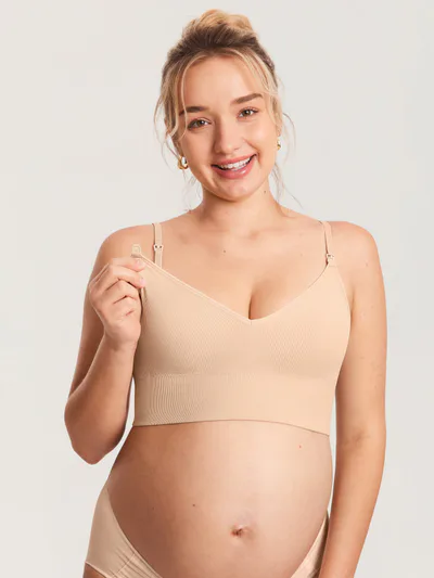 Momanda Ribbed V Neck Nursing Bralette