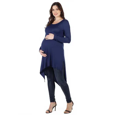 Target 24seven Comfort Apparel Maternity Long Sleeve Knee Length Asymmetrical Tunic Top-Navy-S