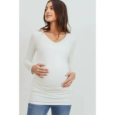 Target Hello Miz Women's Casual Long Sleeve Side Ruched Maternity Top - Ivory - Large
