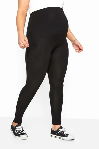 Yours Clothing BUMP IT UP MATERNITY Black Cotton Stretch Leggings With Comfort Panel