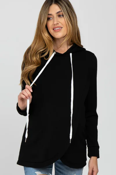 PinkBlush Black Layered Front Maternity/Nursing Fleece Hoodie