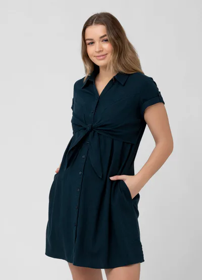 Ingrid & Isabel Ripe Maternity Colette Tie Up Linen Maternity Dress