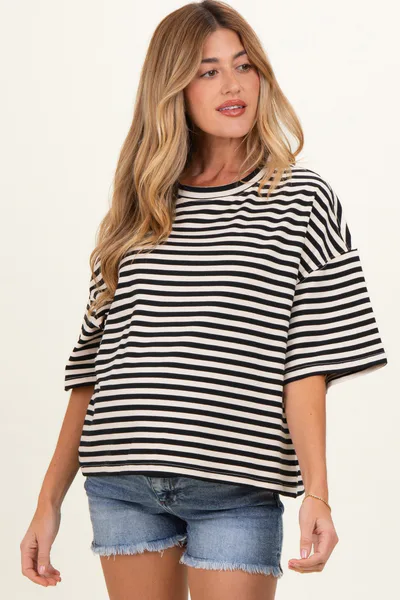 PinkBlush Ivory Oversized Striped Maternity Boyfriend Tee