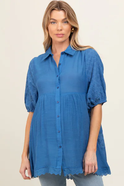 PinkBlush Blue Collared Lightweight Maternity Tunic