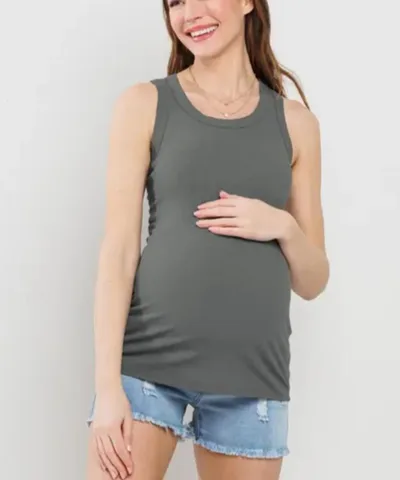Bump City The Jessie Maternity Tank Top (Olive Gray)