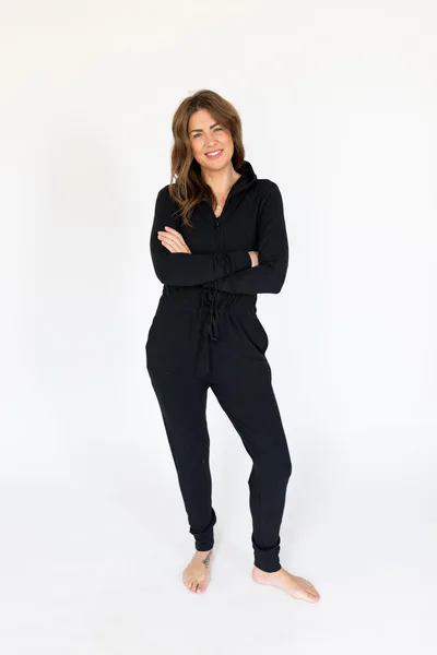 Smash + Tess Harris Hoodie Romper in Midnight Black