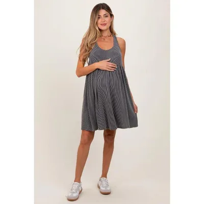 Target Pinkblush Charcoal Ribbed Sleeveless Open Back Maternity Midi Dress Small