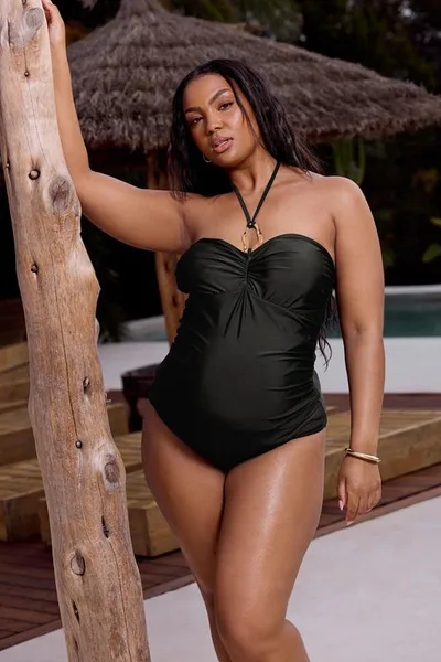 Yours Clothing BUMP IT UP MATERNITY Black Buckle Halterneck Swimsuit