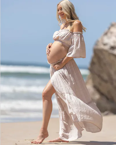 Angel Maternity Chantal 2 piece Maternity Photoshoot  Dress in Nude Pink
