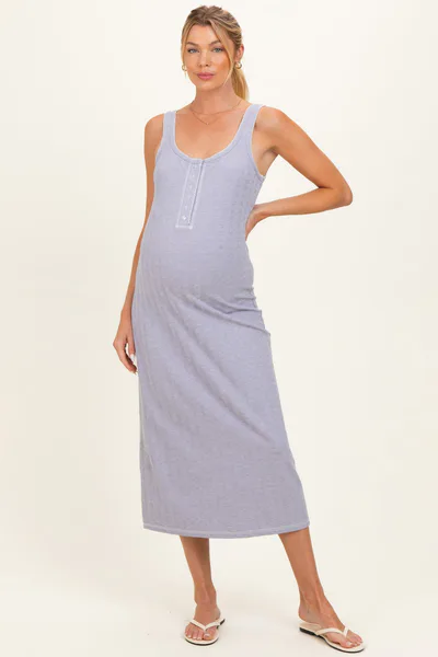 PinkBlush Lavender Cable Knit Sleeveless Maternity Midi Dress