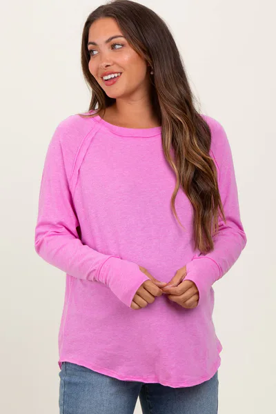 PinkBlush Pink Heather Exposed Seam Long Sleeve Maternity Top