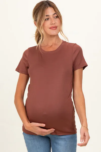 PinkBlush Rust Basic Crew Neck Maternity Tee